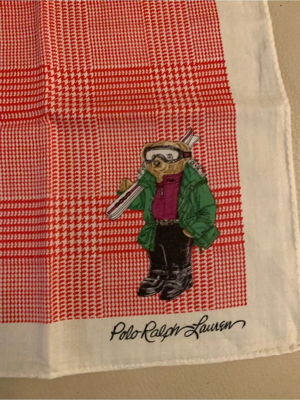 Polo Ralph Lauren Polo Bear Handkerchief Red Glen Plaid 19” Cotton EUC Unisex